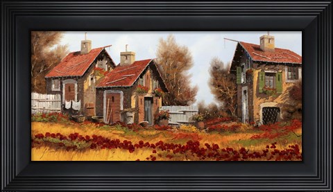 Framed Tre Case e Fiori Amaranto Print