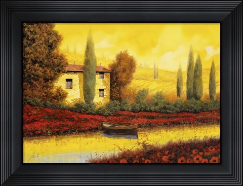 Framed Al Tramonto sul Fiume Print
