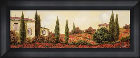 Framed Tre case Tra I Papaveri Print