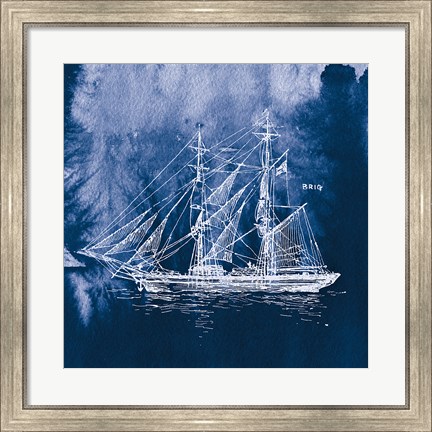 Framed Sailing Ships IV Indigo Print