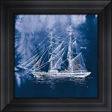 Framed Sailing Ships IV Indigo Print