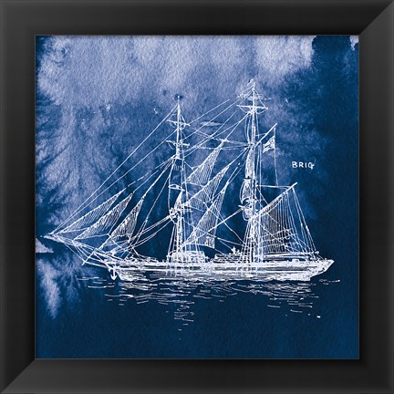 Framed Sailing Ships IV Indigo Print