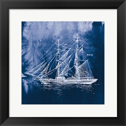 Framed Sailing Ships IV Indigo Print