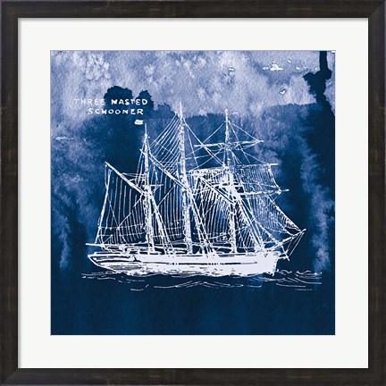 Framed Sailing Ships II Indigo Print