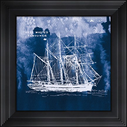 Framed Sailing Ships II Indigo Print