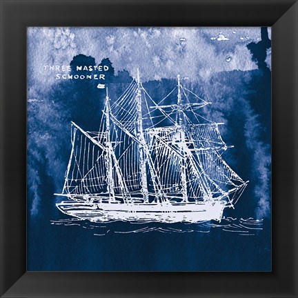 Framed Sailing Ships II Indigo Print