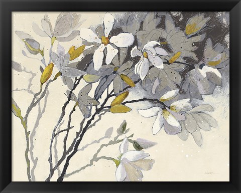 Framed Magnolias Yellow Gray Print