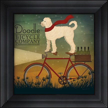 Framed White Doodle on Bike Summer Print