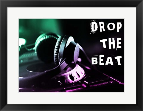 Framed Drop The Beat - Green and Pink Print