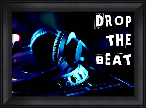 Framed Drop The Beat - Navy and Cyan Print