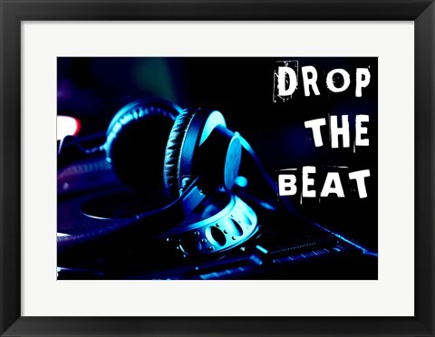 Framed Drop The Beat - Navy and Cyan Print