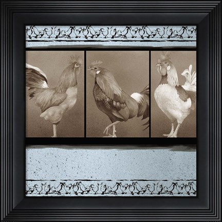 Framed Rooster Ware Aqua I Print