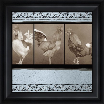 Framed Rooster Ware Aqua II Print