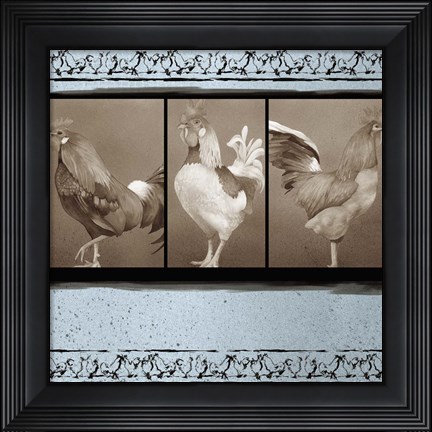 Framed Rooster Ware Aqua III Print