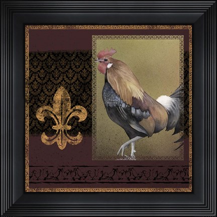 Framed Rooster Ware Burgundy I Print