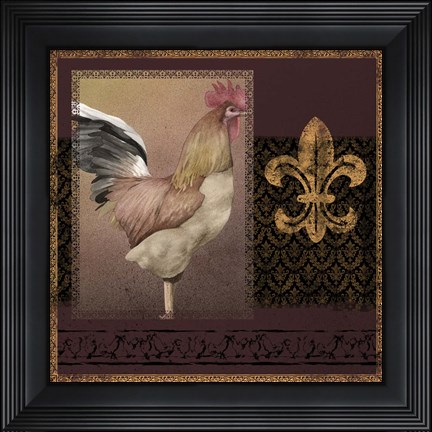 Framed Rooster Ware Burgundy II Print