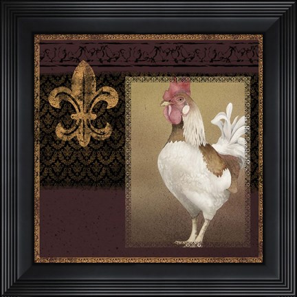 Framed Rooster Ware Burgundy III Print