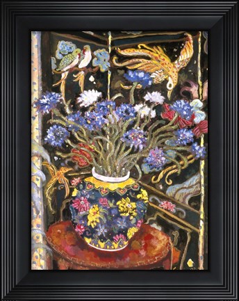 Framed Cornflowers And Bird Screen Print