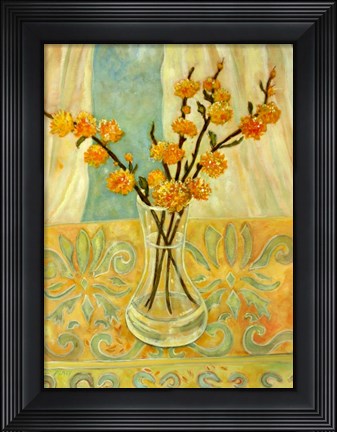 Framed Orange Blossom On A Lemon Cloth Print