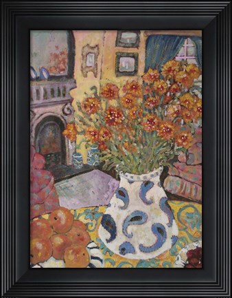 Framed Orange Straw Flowers Print