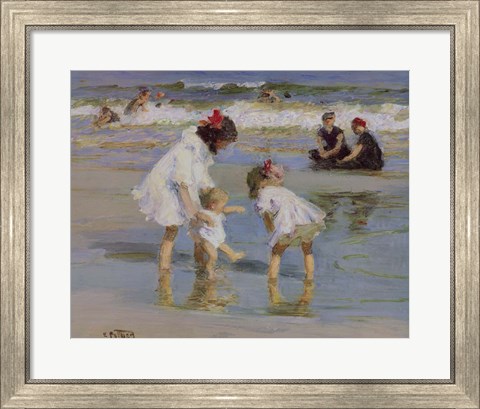 Framed Children Playing At The Seashore Print