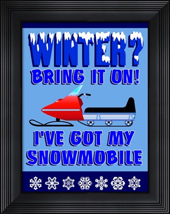 Framed Winter Bring It Snowmobile Print