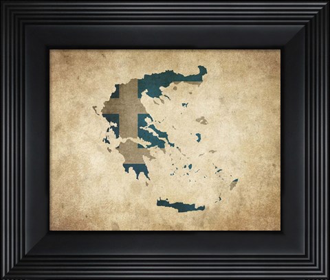 Framed Map with Flag Overlay Greece Print
