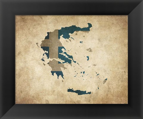 Framed Map with Flag Overlay Greece Print