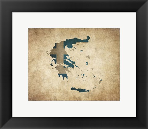 Framed Map with Flag Overlay Greece Print