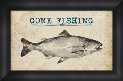 Framed Gone Fishing Salmon Black and White Print