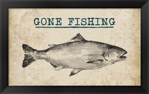 Framed Gone Fishing Salmon Black and White Print