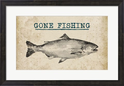 Framed Gone Fishing Salmon Black and White Print