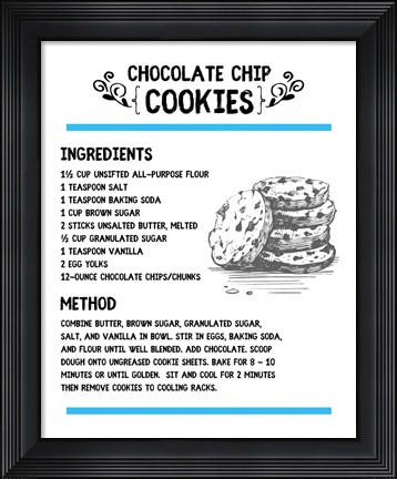 Framed Chocolate Chip Cookies Recipe White Background Print