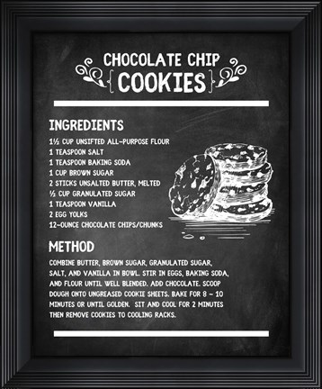 Framed Chocolate Chip Cookies Recipe Chalkboard Background Print
