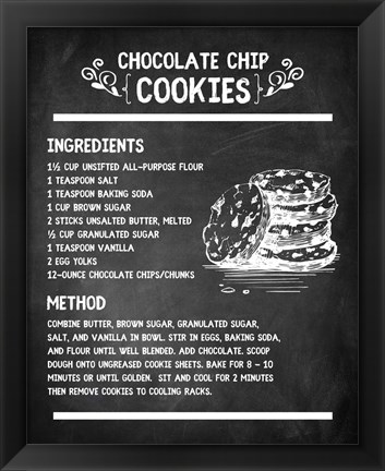 Framed Chocolate Chip Cookies Recipe Chalkboard Background Print