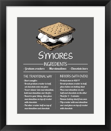 Framed S&#39;mores Recipe Gray Background Print