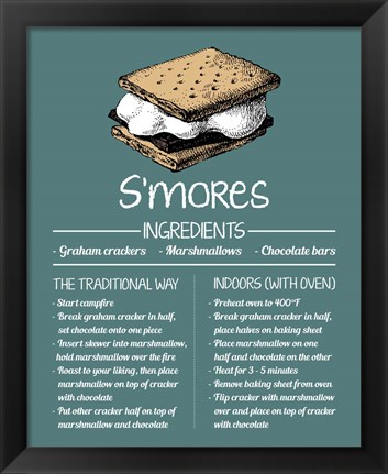 Framed S&#39;mores Recipe Blue Background Print