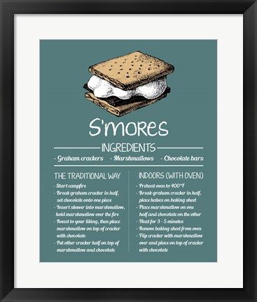 Framed S&#39;mores Recipe Blue Background Print