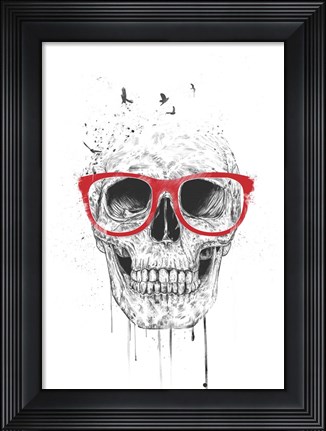 Framed Skull With Red Glasses Print