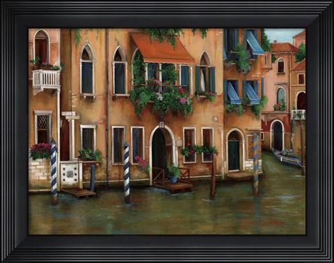 Framed Flowers On The Canal Print