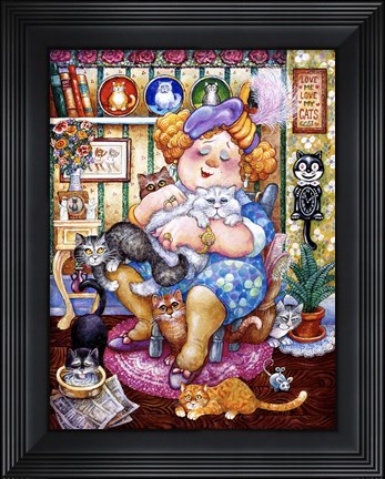 Framed Lady Who Loves Cats Print