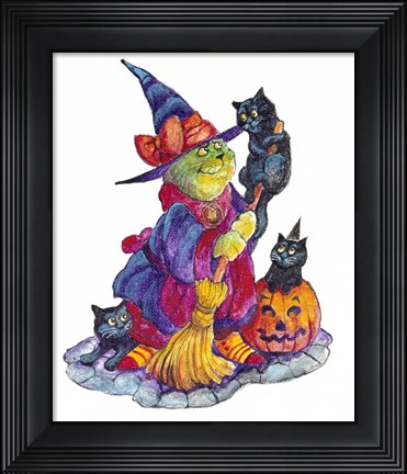 Framed Witchcat With Broom Print