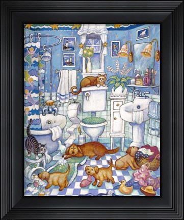 Framed Bathroom Pups Print