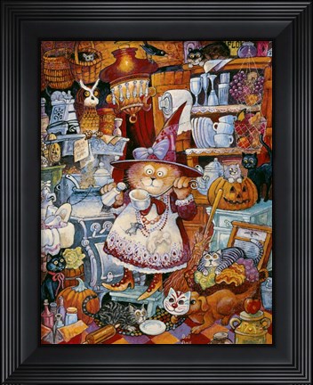 Framed Kitty Kitchen Witch 2 Print