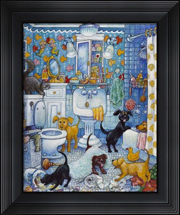 Framed More Bathroom Pups Print