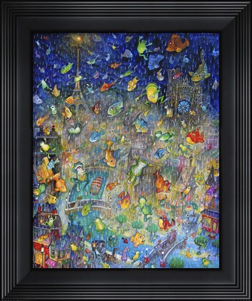 Framed Raining Frogs &amp; Fishes Print