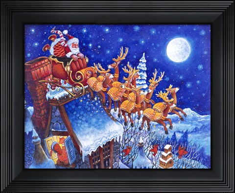 Framed Santa Over the Roof Print