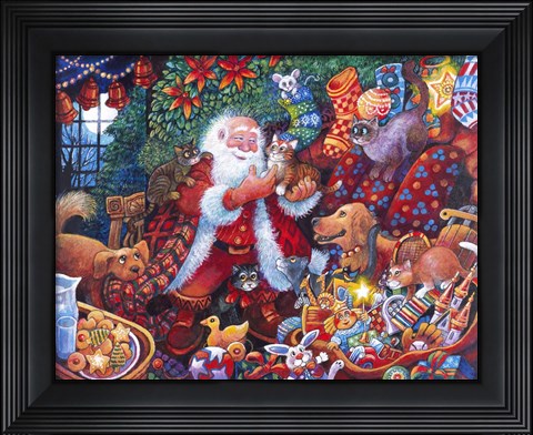 Framed Santa with Pets Print