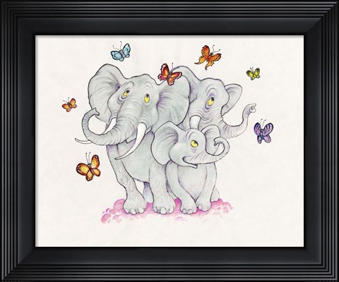 Framed Elephants &amp; Butterflies Print