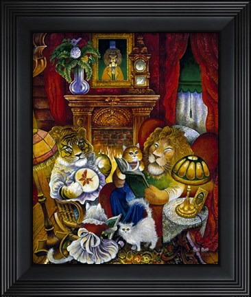 Framed Lion Reading A Book Print